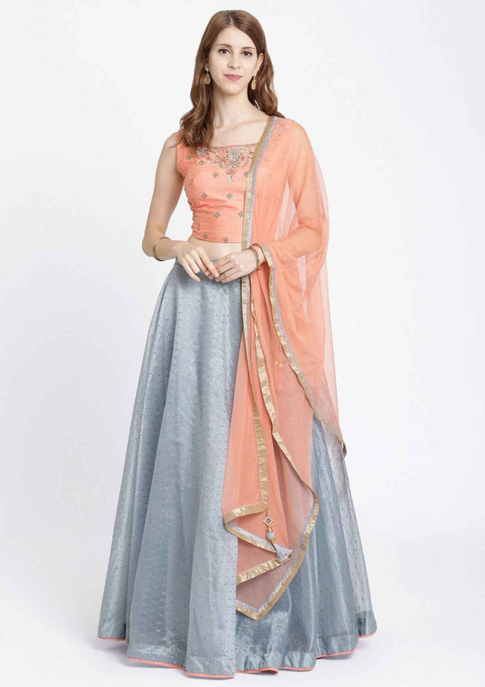 Dark Grey Zardozi Tissue Readymade Lehenga