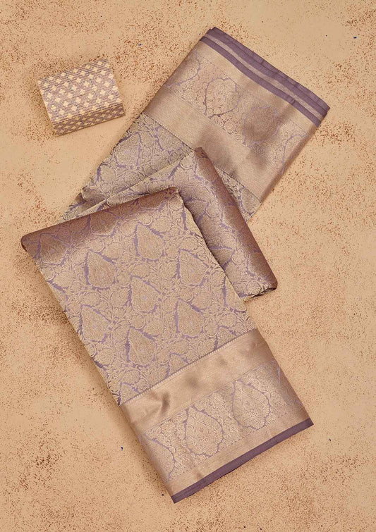 Dark Grey Zariwork Pure Silk Saree