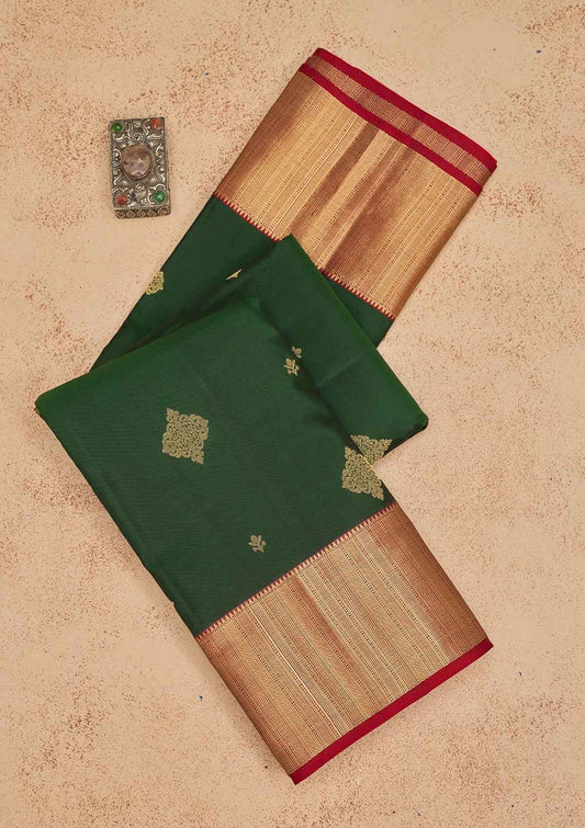 Bottle Green Zariwork Pure Silk Saree
