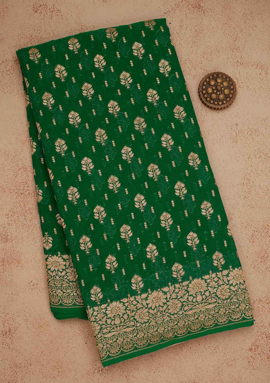 Bottle Green Zariwork Pure Silk Saree