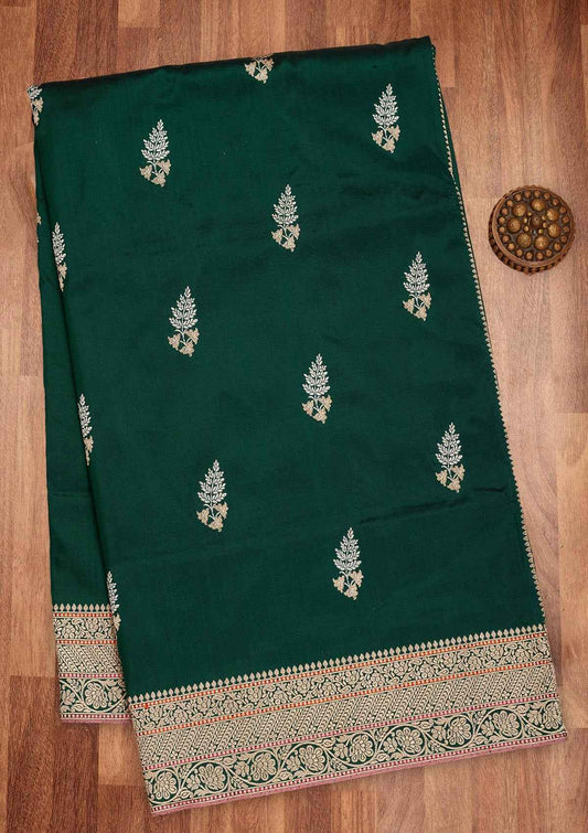 Bottle Green Zariwork Pure Silk Saree
