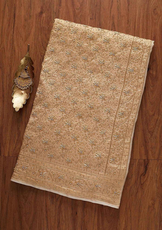 Cream Zardosi Georgette Designer Saree
