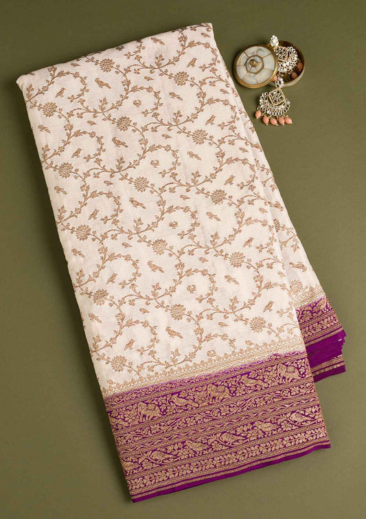 Cream Zariwork Pure Silk Saree