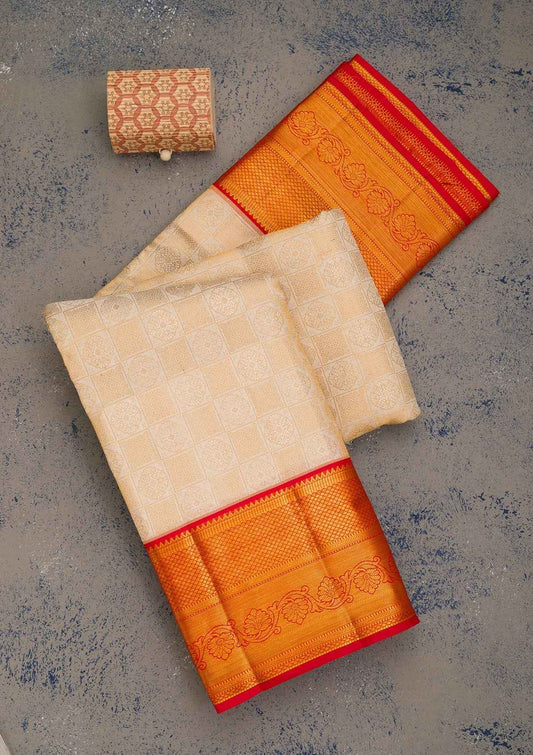 Cream Zariwork Pure Silk Saree