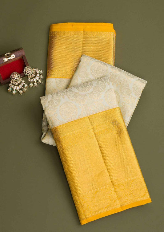Cream Gold Zariwork Pure Silk Saree