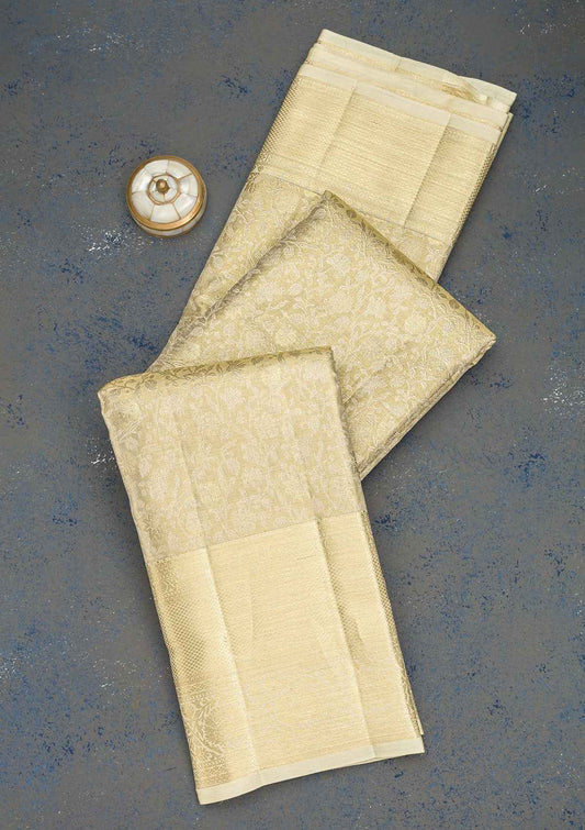 Cream Zariwork Pure Silk Saree