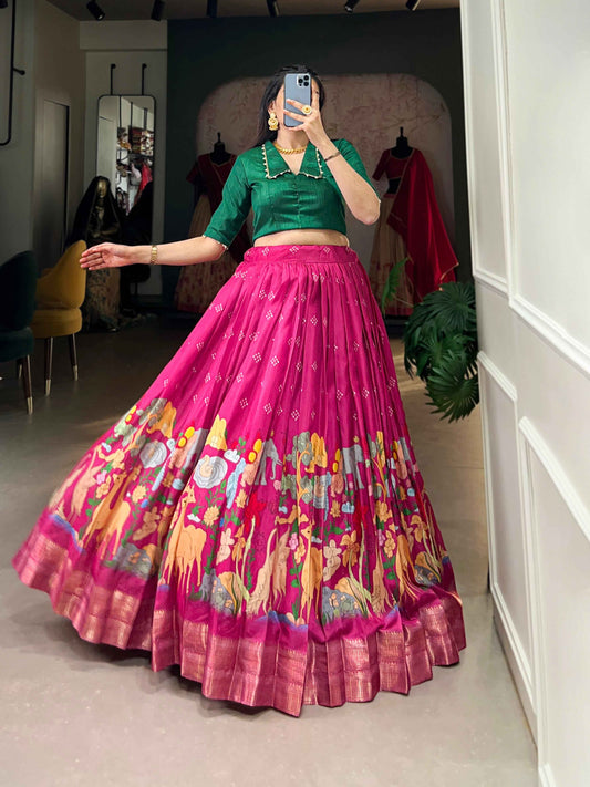 Pink Pure Dola Silk Kalamkari Printed Long Floral Print Gown
