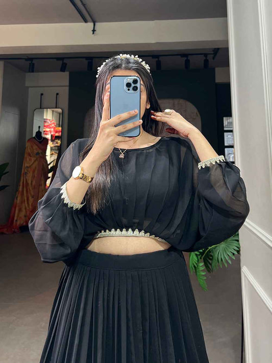Black Pure Georgette
Sequins and Thread Embroidery Work Lehenga