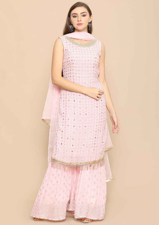 Baby Pink Mirror Work Salwar Suit