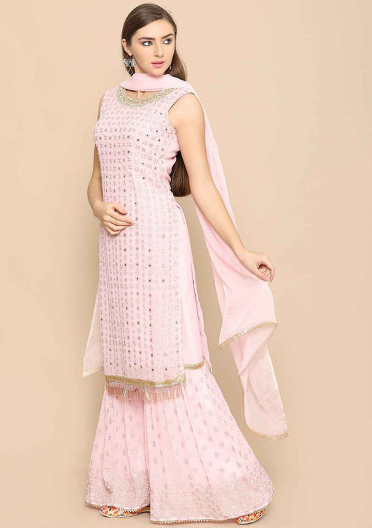 Baby Pink Mirror Work Salwar Suit