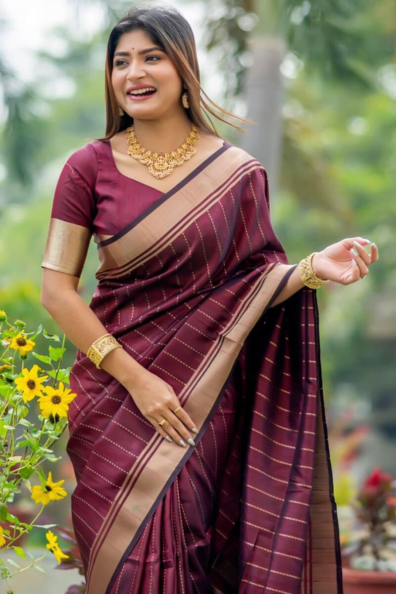 Bewitching Wine Soft Silk Saree With Fugacious Blouse Piece - Surats Fabric