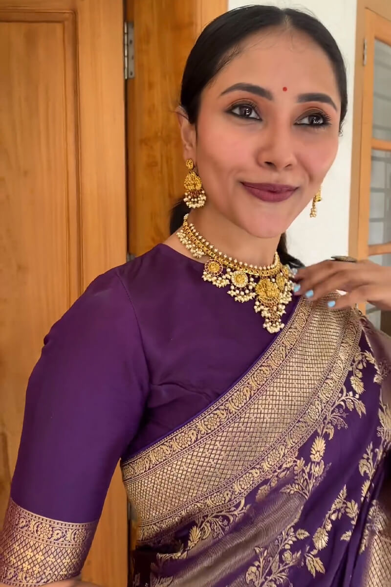 Capricious Purple Soft Silk Saree With Alluring Blouse Piece - Surats Fabric