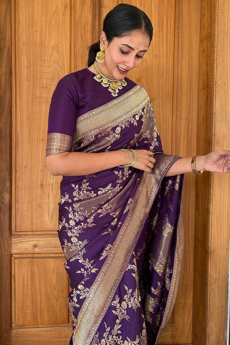 Capricious Purple Soft Silk Saree With Alluring Blouse Piece - Surats Fabric