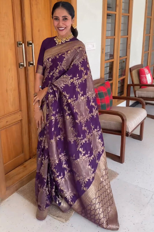 Capricious Purple Soft Silk Saree With Alluring Blouse Piece - Surats Fabric