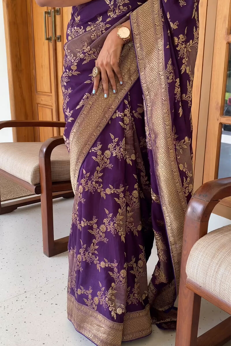 Capricious Purple Soft Silk Saree With Alluring Blouse Piece - Surats Fabric