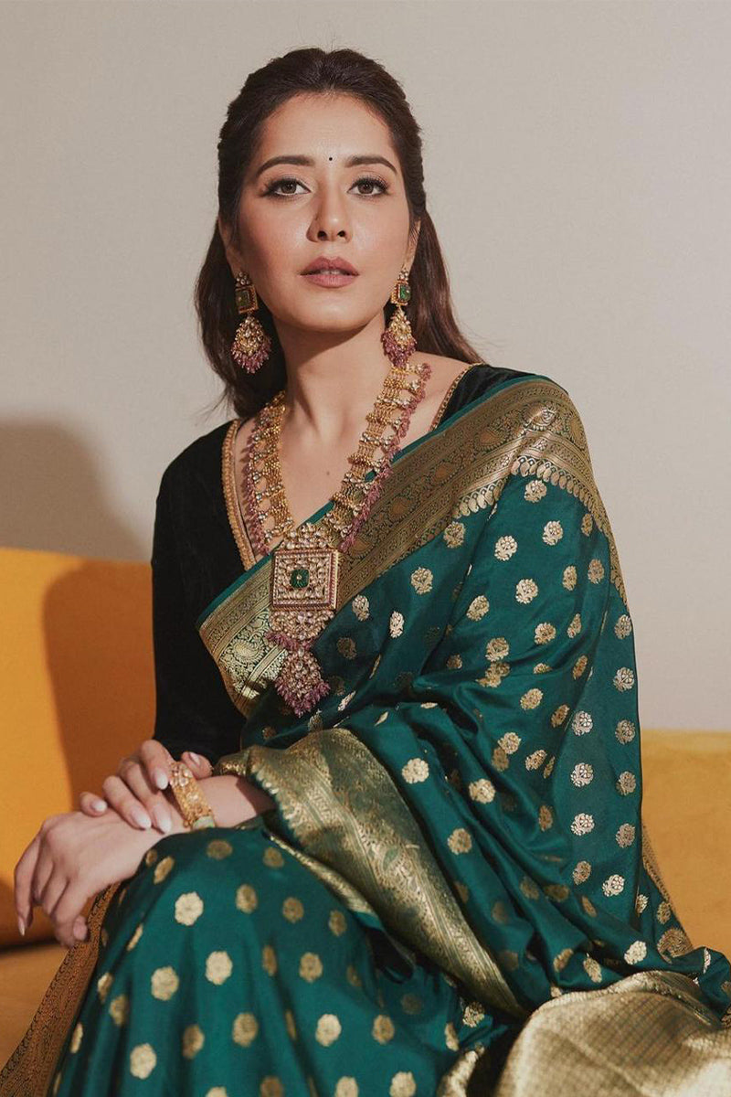 Attractive Dark Green Soft Silk Saree With Precious Blouse Piece - Surats Fabric