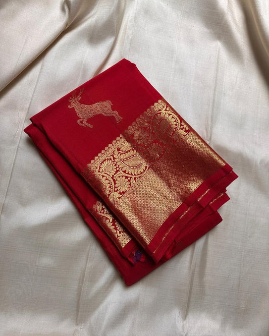 Assemblage Red Soft Banarasi Silk Saree With Delightful Blouse Piece - Surats Fabric