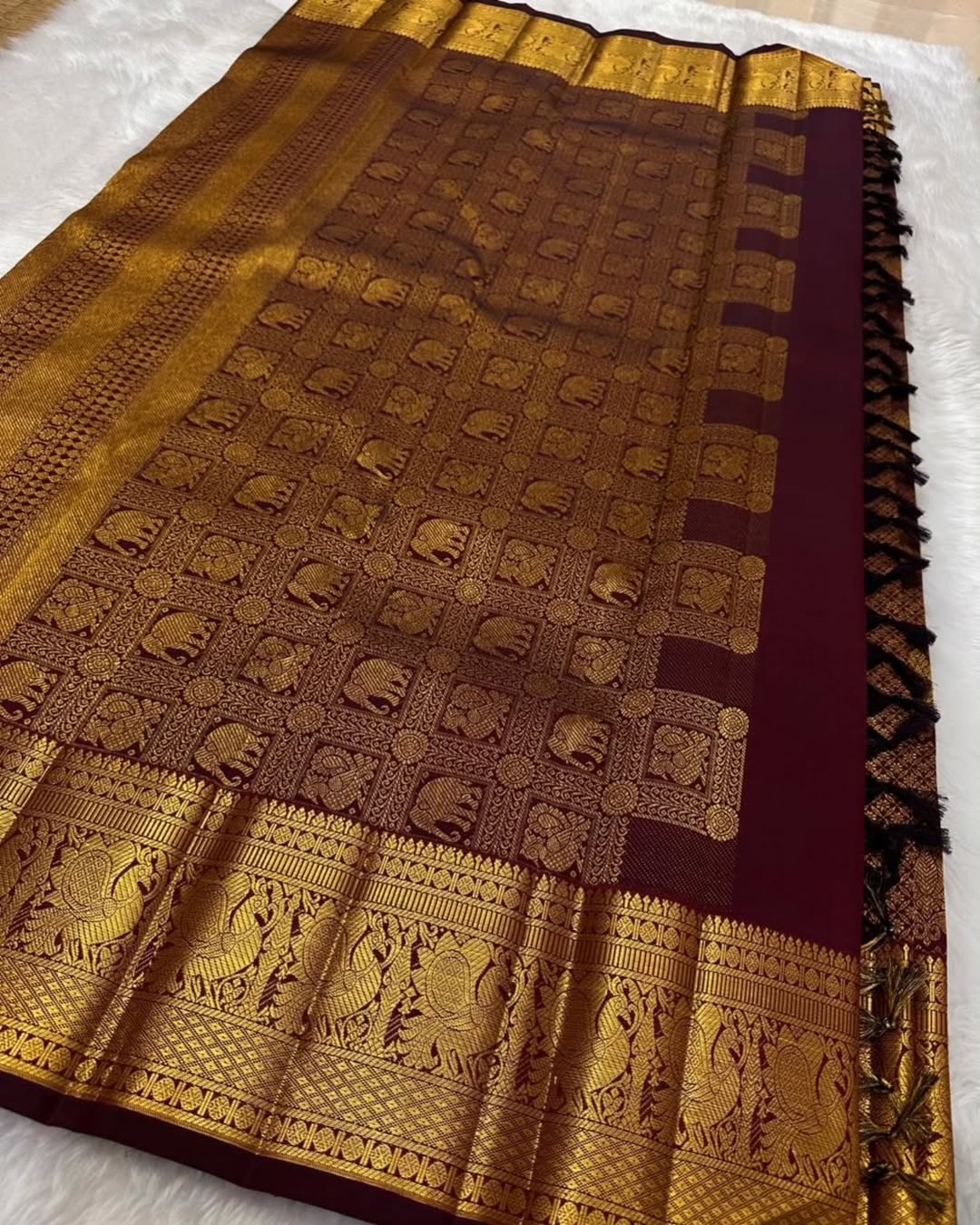Assemblage Wine Soft Banarasi Silk Saree With Fairytale Blouse Piece - Surats Fabric