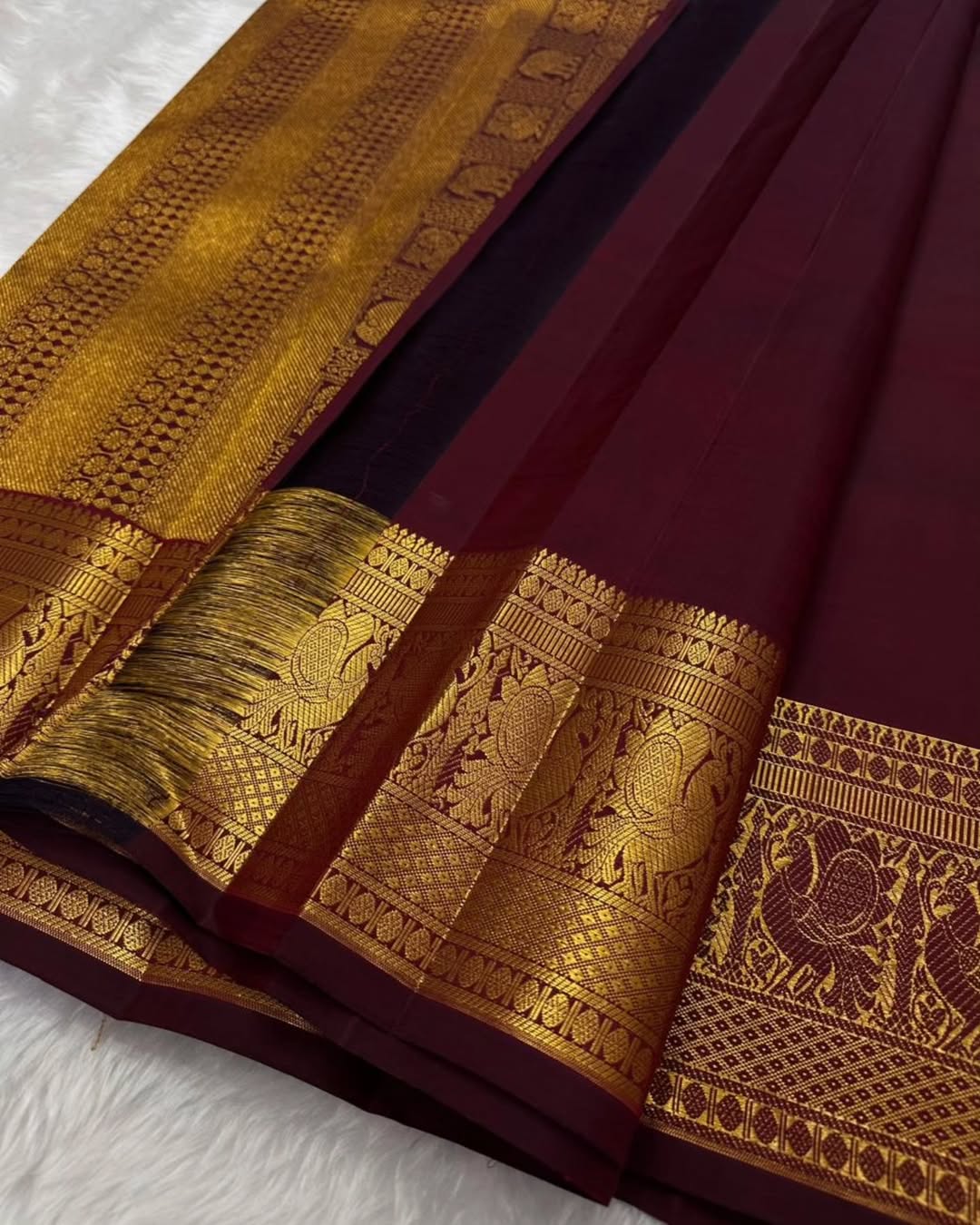 Assemblage Wine Soft Banarasi Silk Saree With Fairytale Blouse Piece - Surats Fabric