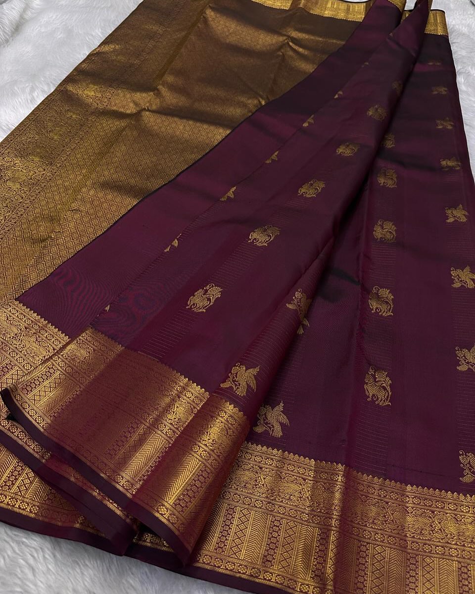 Capricious Pruple Soft Banarasi Silk Saree With Demanding Blouse Piece - Surats Fabric