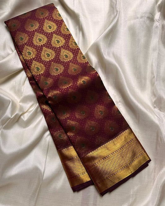 Aplomb Wine Soft Silk Saree With Vivacious Blouse Piece - Surats Fabric
