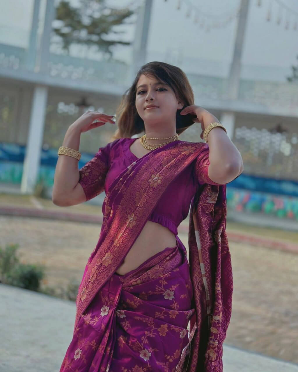 Bewitching Purple Soft Silk Saree With Groovy Blouse Piece - Surats Fabric