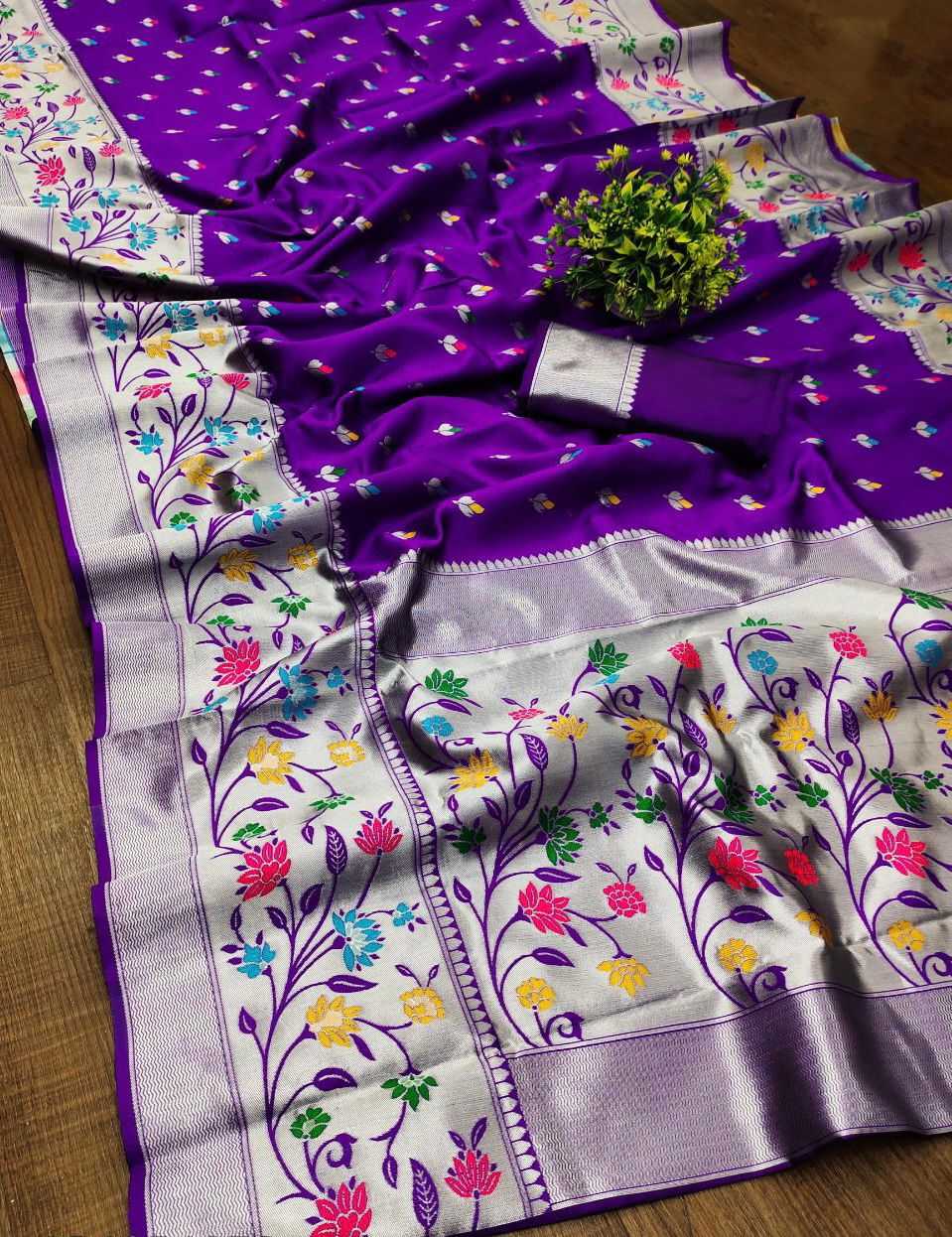 Blissful Purple Paithani Silk Saree With Desirable Blouse Piece - Surats Fabric