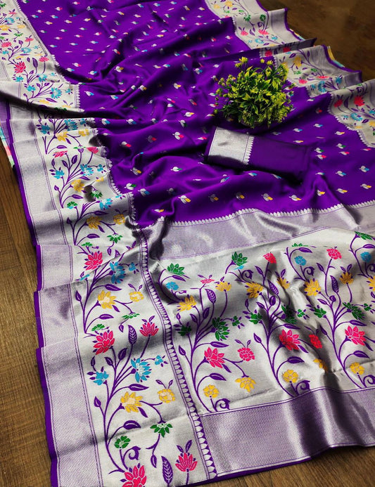Blissful Purple Paithani Silk Saree With Desirable Blouse Piece - Surats Fabric