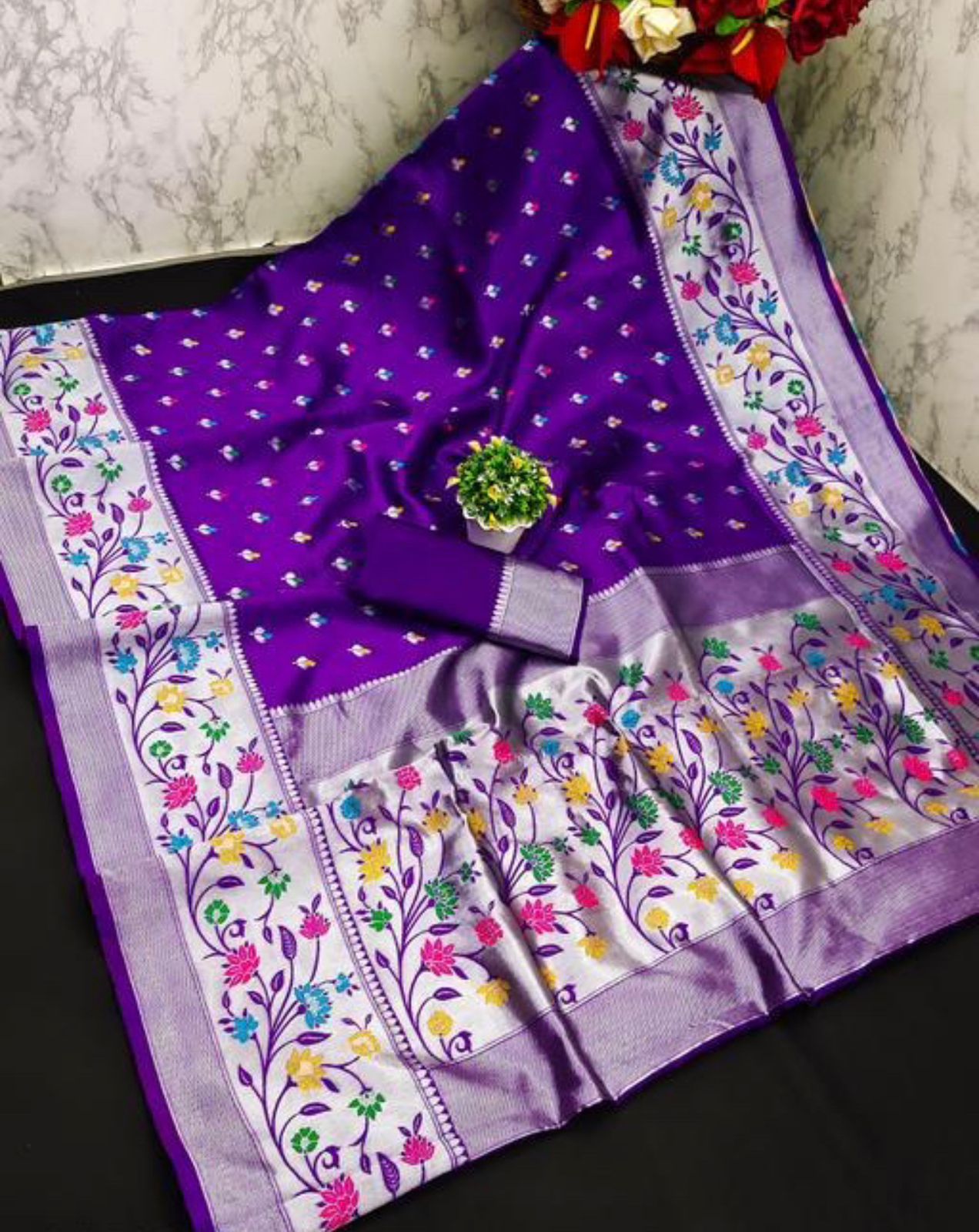 Blissful Purple Paithani Silk Saree With Desirable Blouse Piece - Surats Fabric