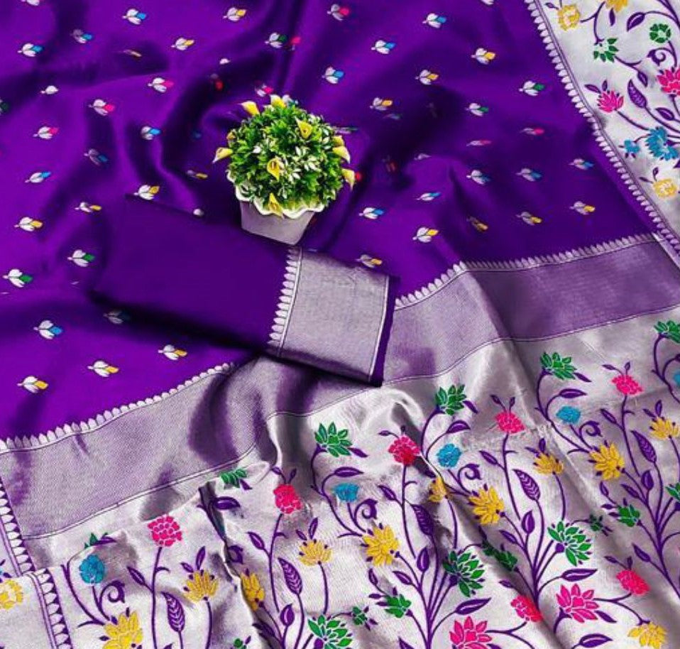 Blissful Purple Paithani Silk Saree With Desirable Blouse Piece - Surats Fabric