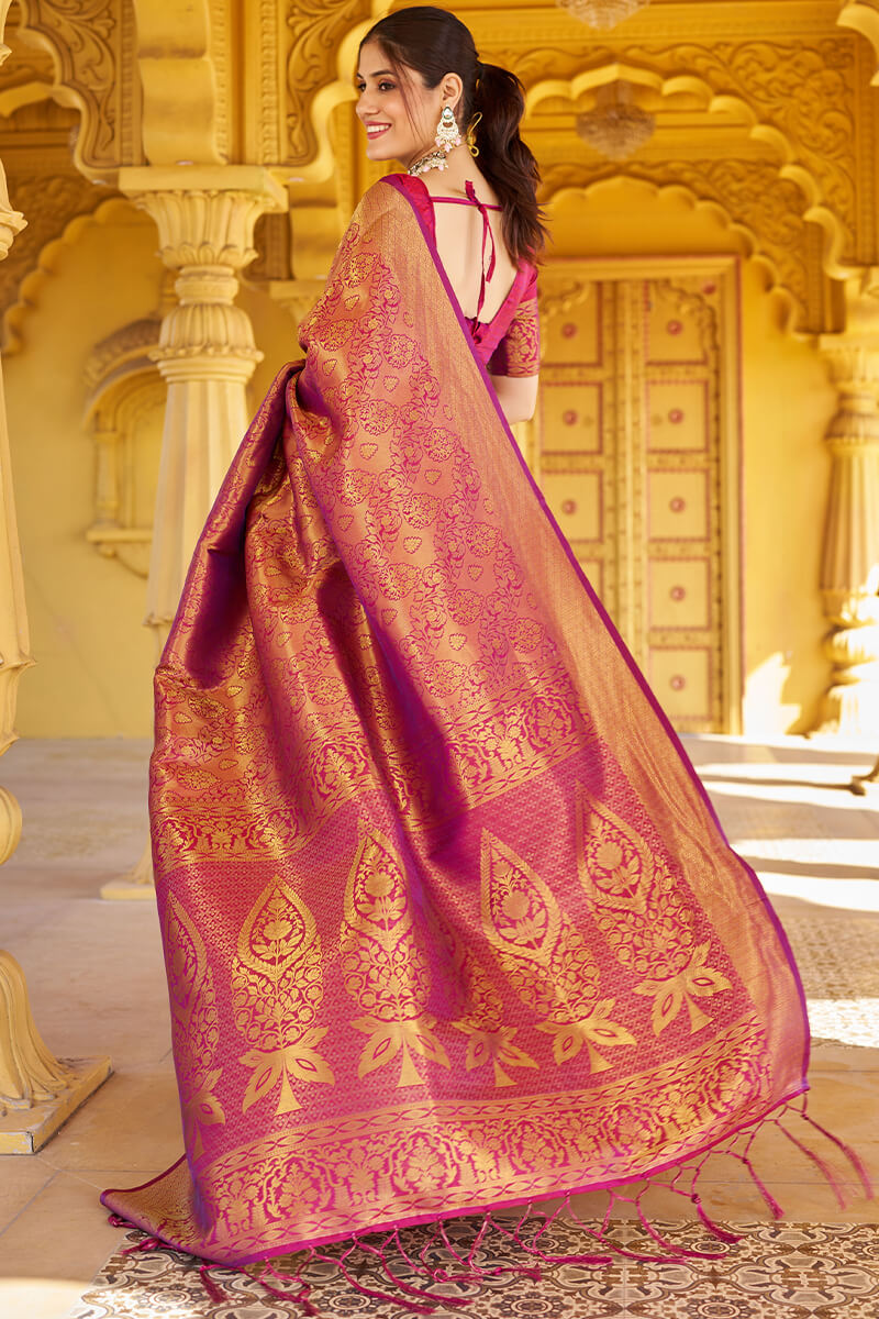Beleaguer Purple Kanjivaram Silk Saree With Embrocation Blouse Piece - Surats Fabric