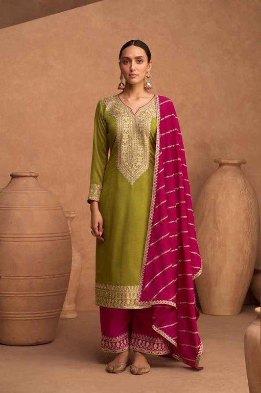 Mehendi Green Straight Cut Palazzo Suit