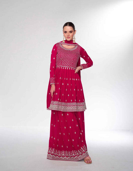 Red Premium Silk Sharara Suit with Embroidered Dupatta
