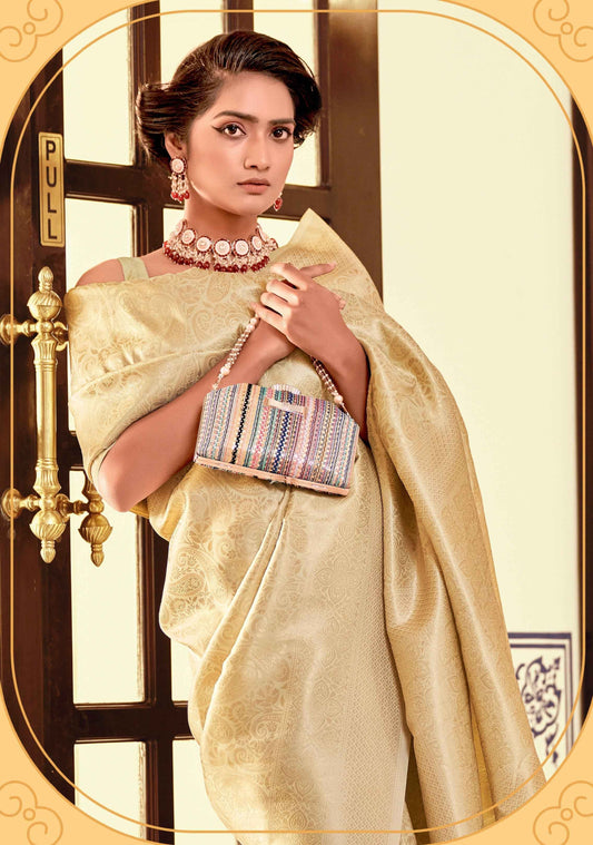 Beige Soft Kanjivaram Silk Saree with Woven Design