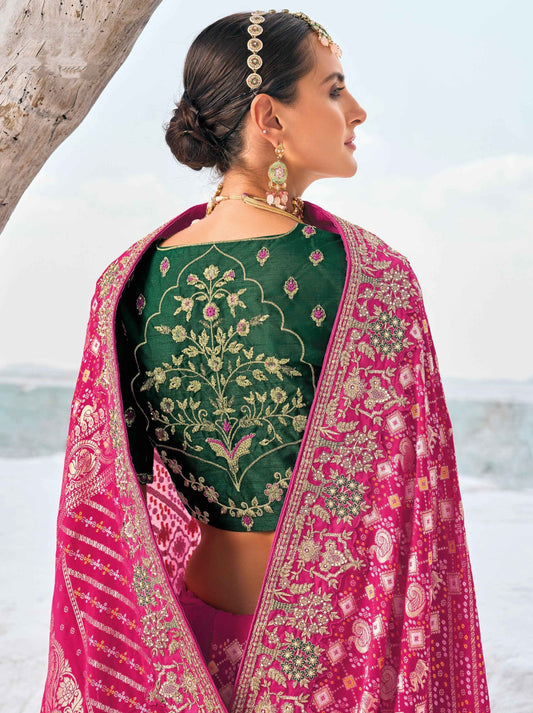 Purple Bandhani Patola Saree with Zari Borders & Dual Blouses