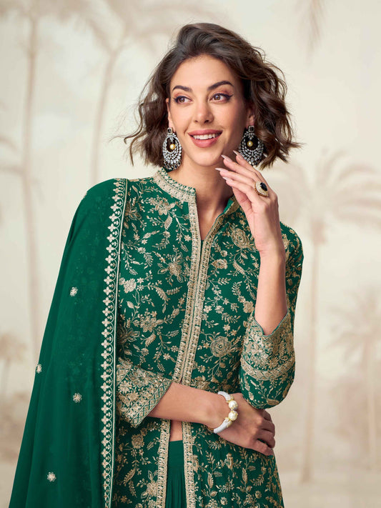 Green Heavy Embroidered Georgette Anarkali Suit Set