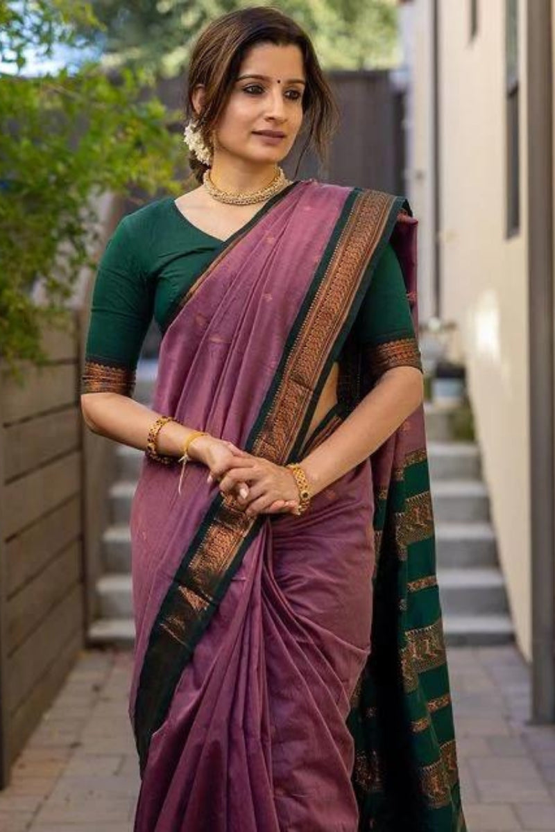 Bewitching Lavender Soft Silk Saree With Vibrant Blouse Piece - Surats Fabric