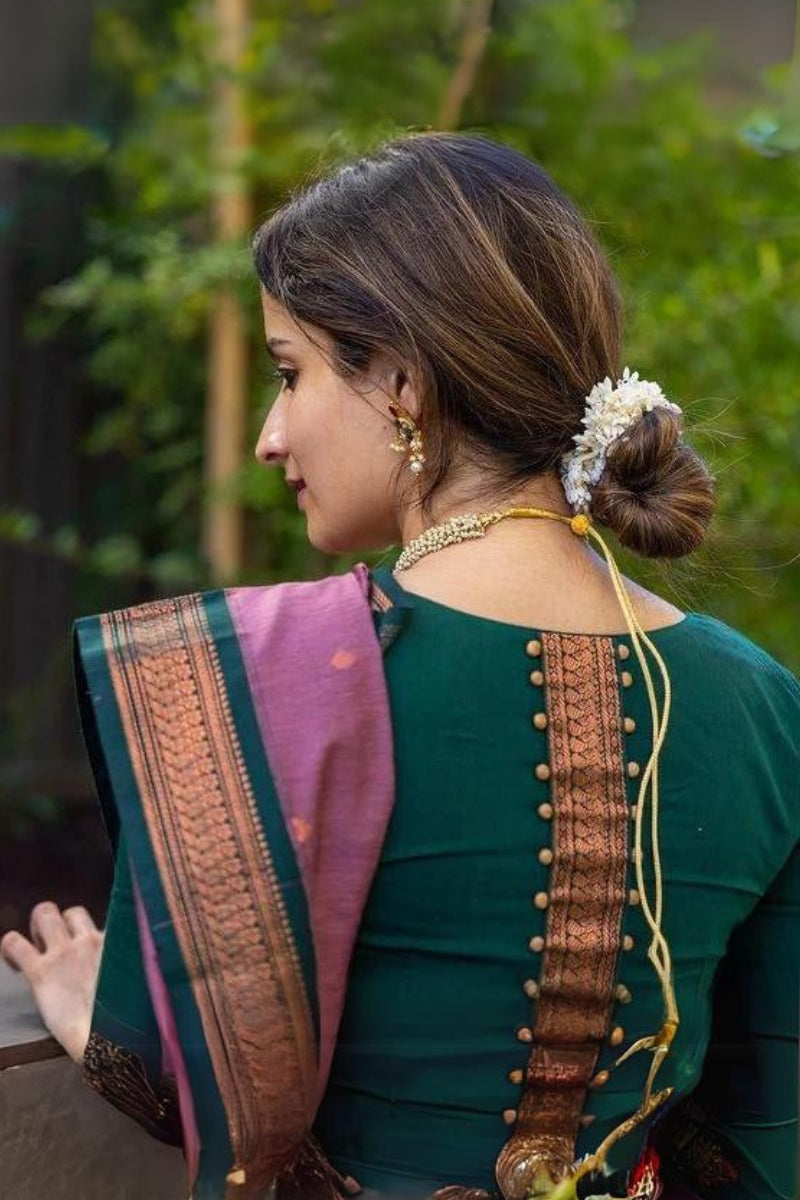 Bewitching Lavender Soft Silk Saree With Vibrant Blouse Piece - Surats Fabric