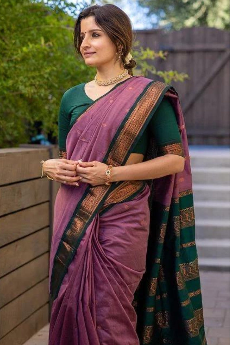 Bewitching Lavender Soft Silk Saree With Vibrant Blouse Piece - Surats Fabric