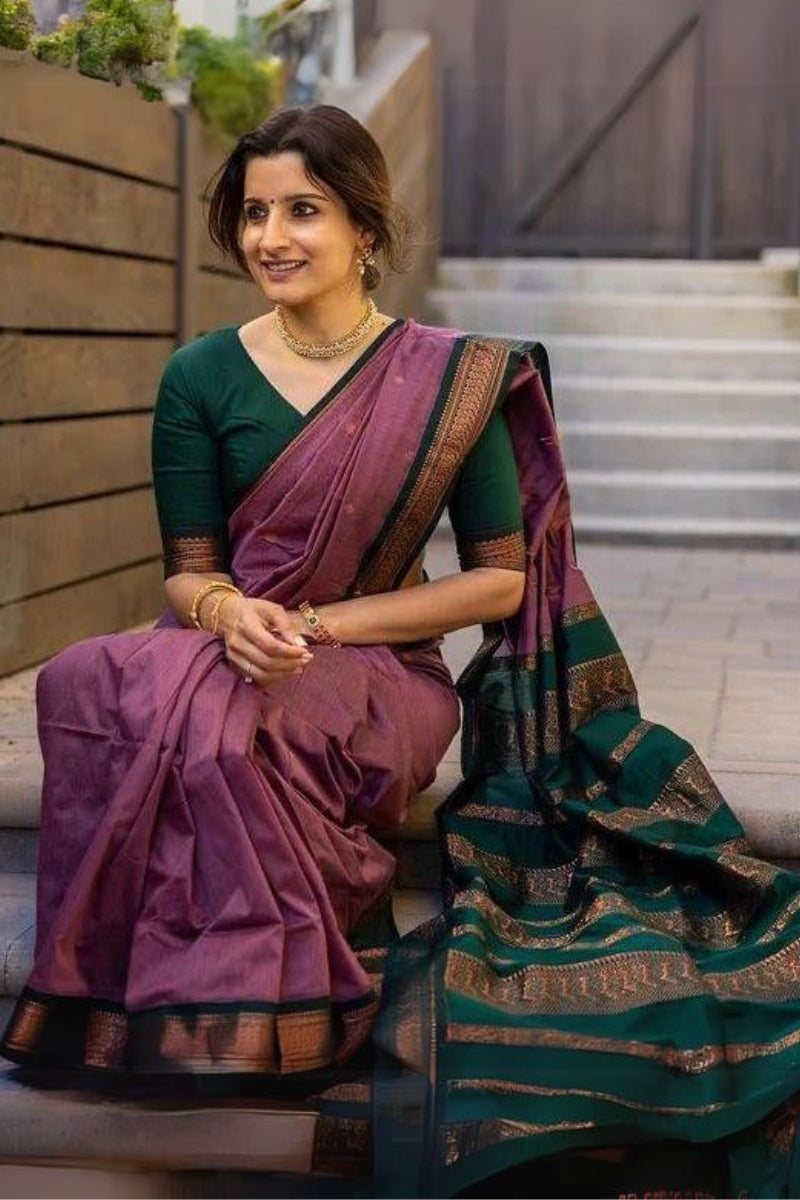 Bewitching Lavender Soft Silk Saree With Vibrant Blouse Piece - Surats Fabric
