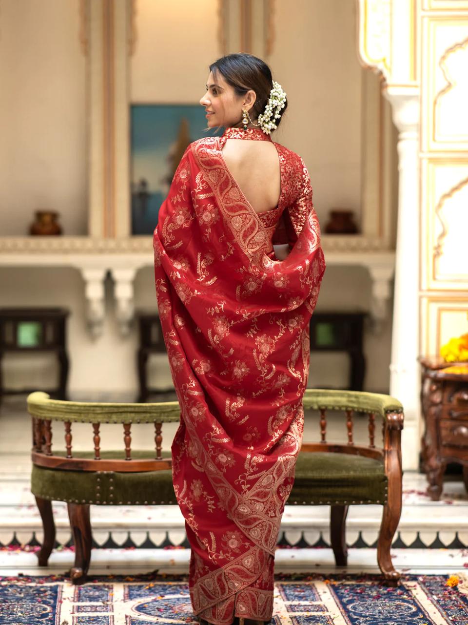 Bucolic Red Soft Silk Saree With Traditional Blouse Piece - Surats Fabric