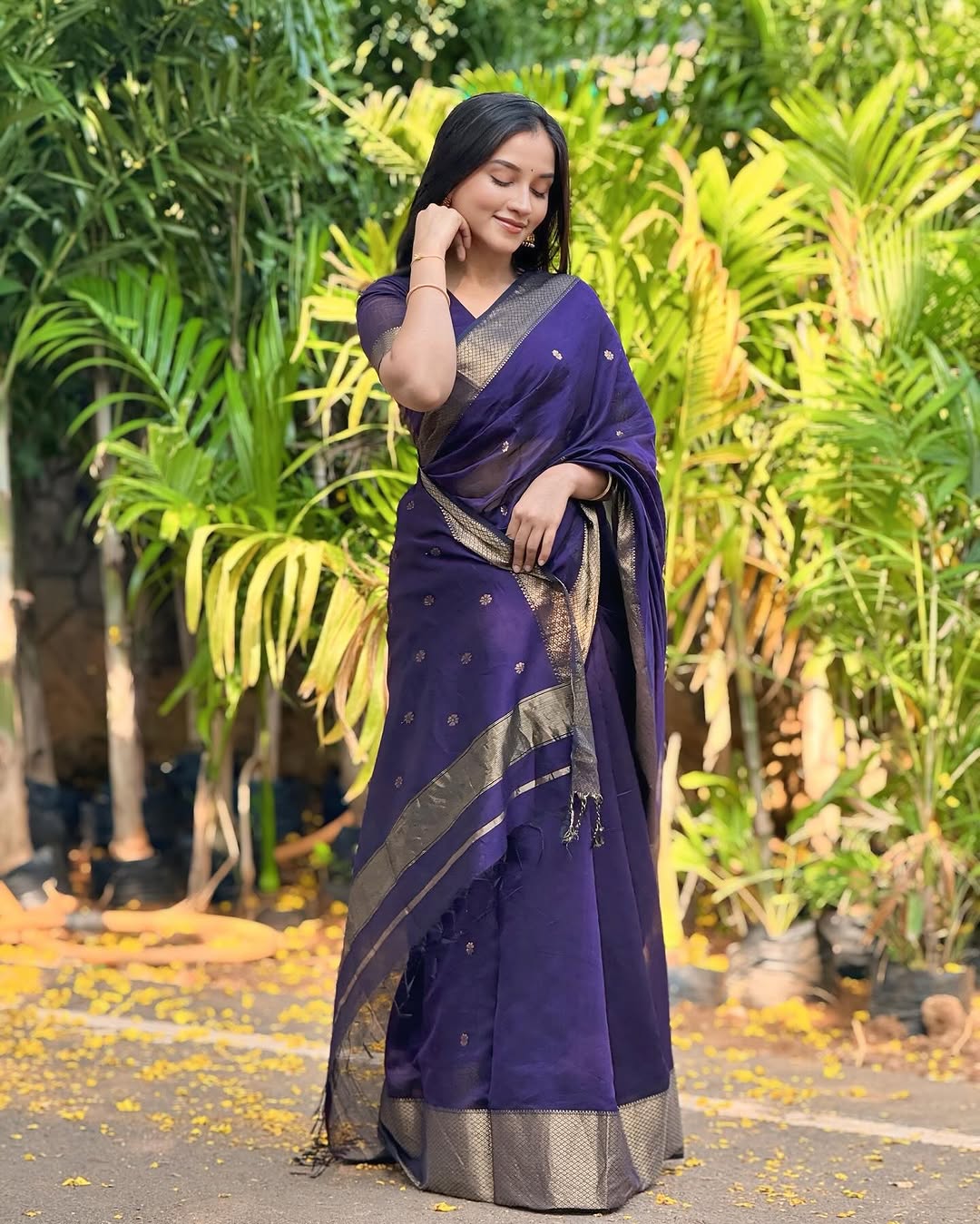 Attractive Purple Cotton Silk Saree With Incredible Blouse Piece - Surats Fabric