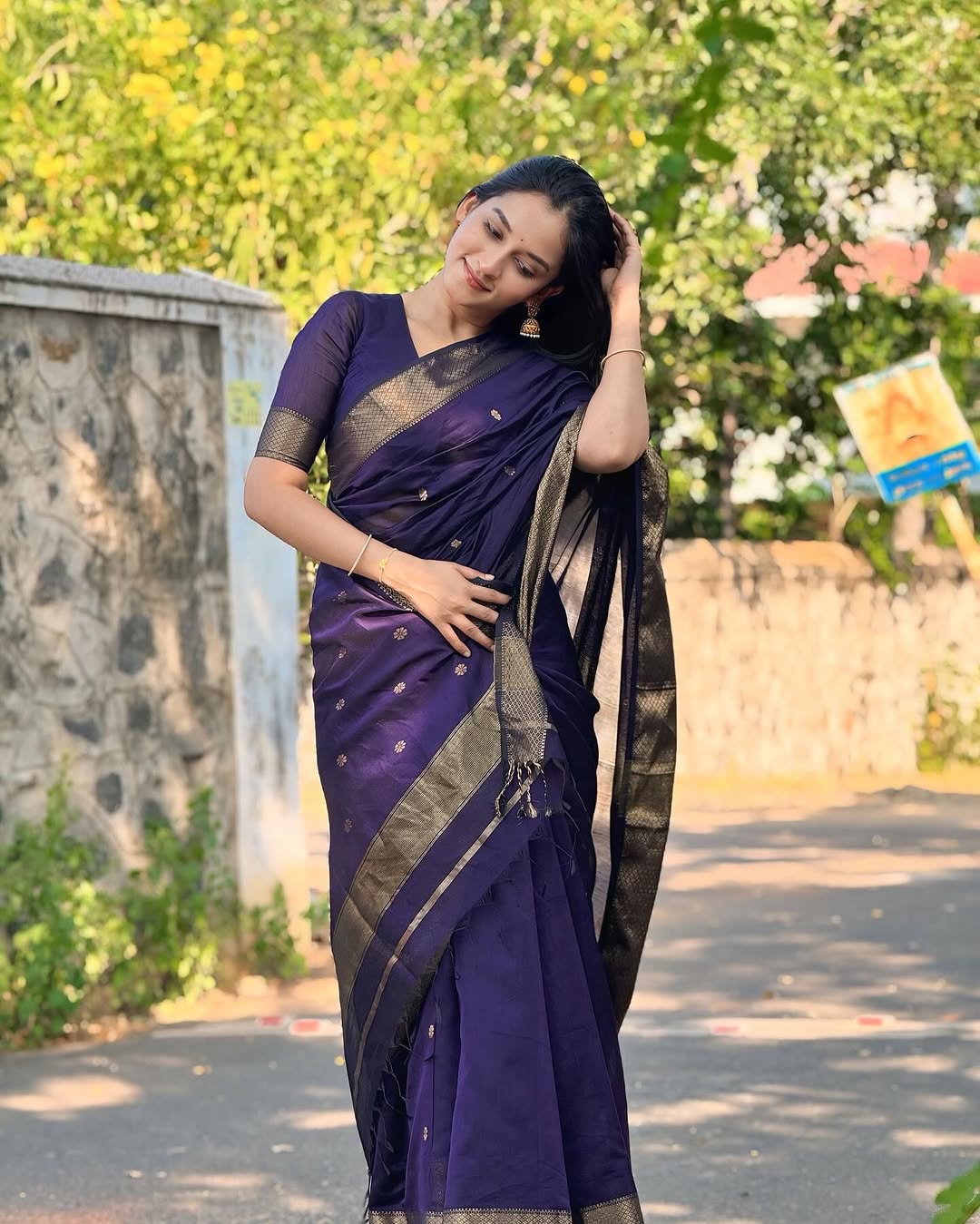 Attractive Purple Cotton Silk Saree With Incredible Blouse Piece - Surats Fabric