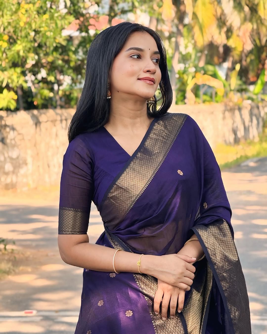 Attractive Purple Cotton Silk Saree With Incredible Blouse Piece - Surats Fabric