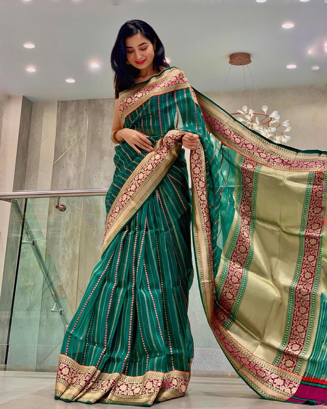 Attractive Rama Soft Silk Saree With Classy Blouse Piece - Surats Fabric