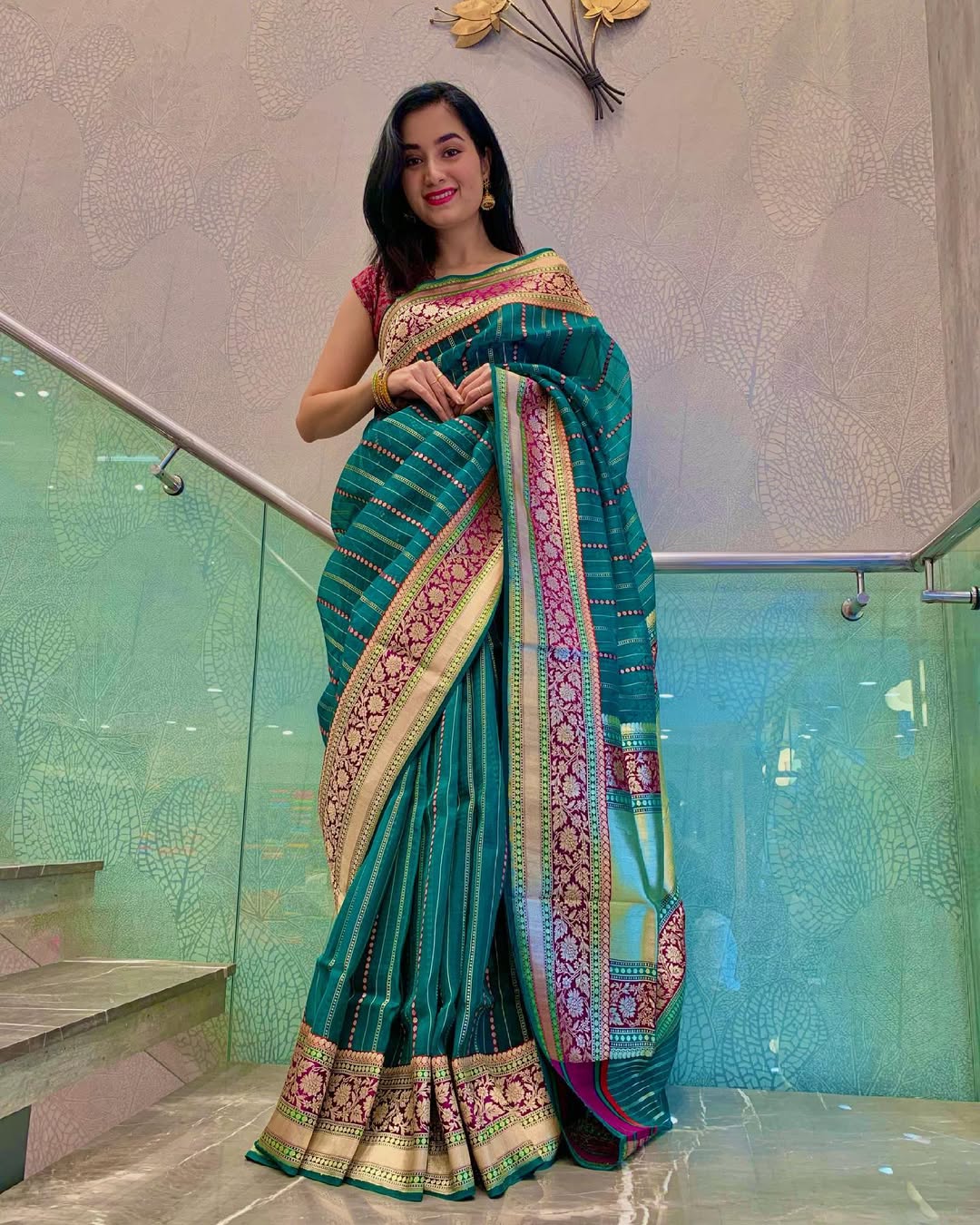 Attractive Rama Soft Silk Saree With Classy Blouse Piece - Surats Fabric