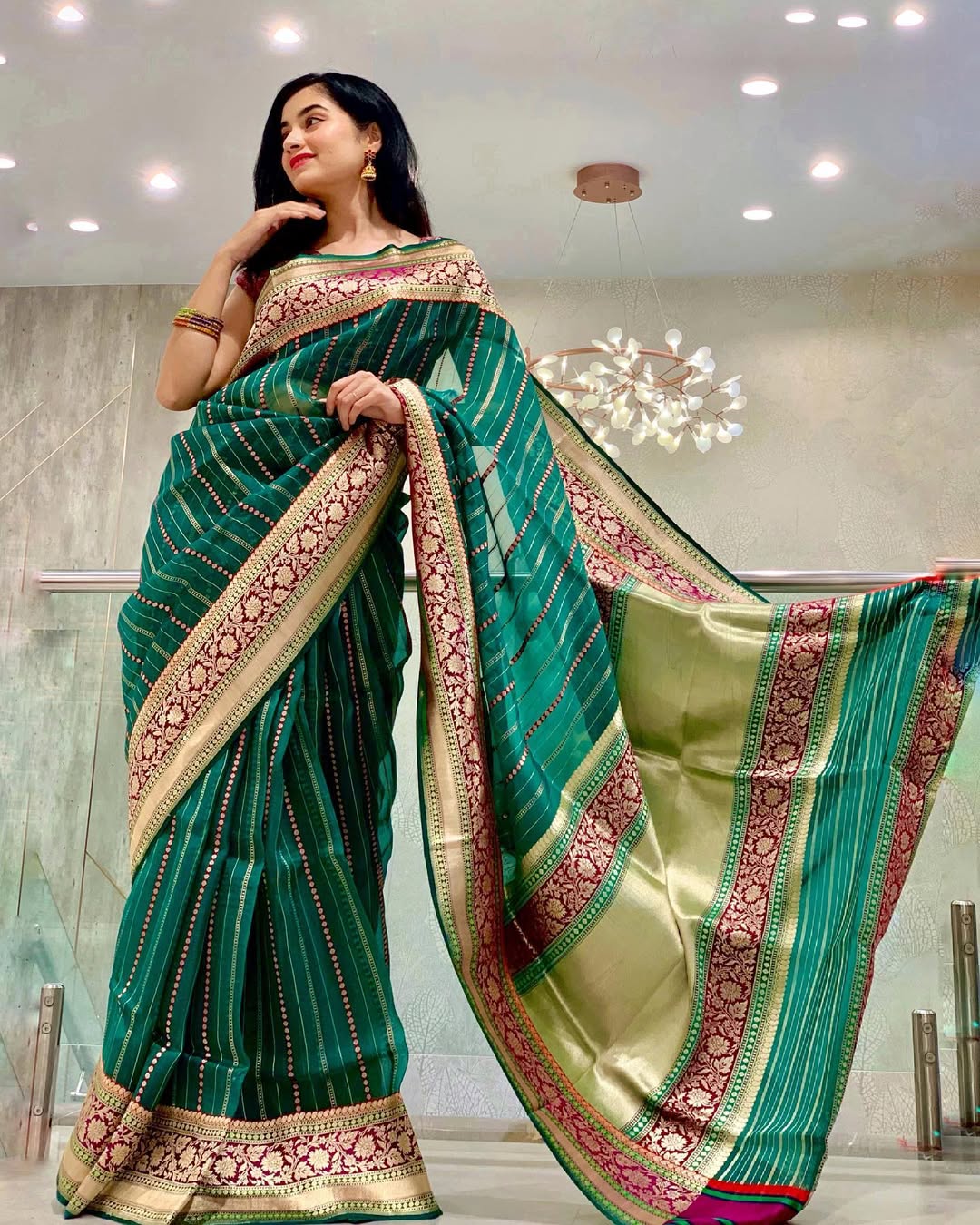 Attractive Rama Soft Silk Saree With Classy Blouse Piece - Surats Fabric