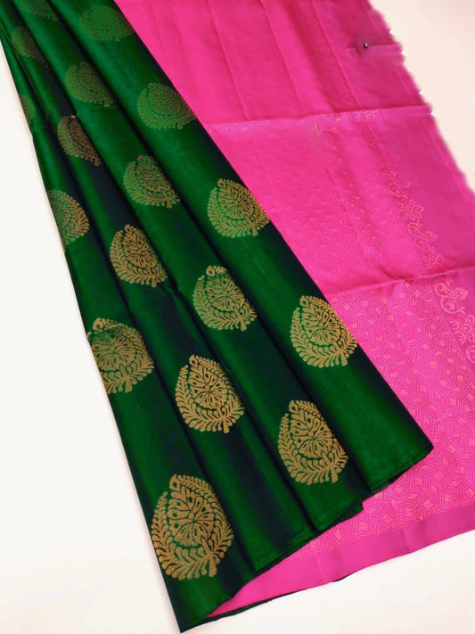 Brood Green Soft Silk Saree With Exemplary Blouse Piece - Surats Fabric