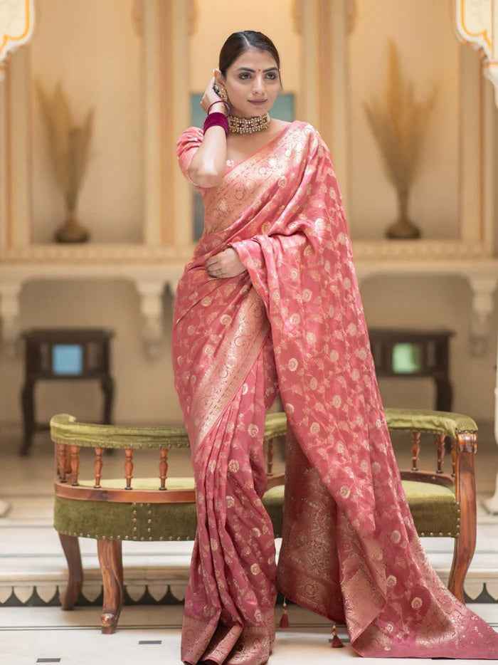 Amazing Pink Soft Silk Saree With Elegant Blouse Piece