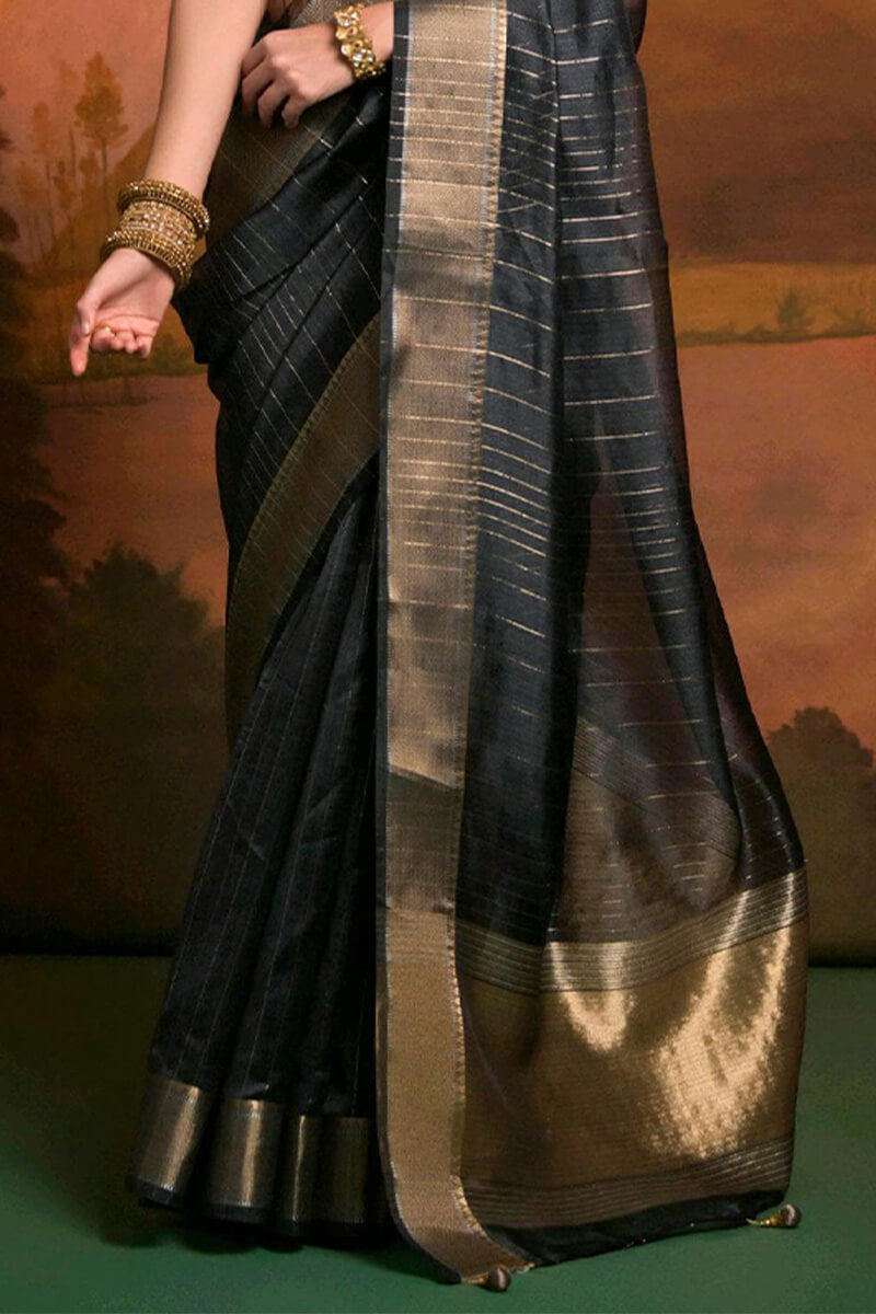 Beauteous Black Soft Banarasi Silk Saree With Gratifying Blouse Piece - Surats Fabric